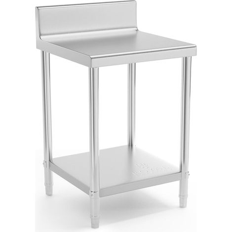 Mesa de trabajo de cocina profesional de acero inoxidable 60 x 60 cm con borde, capacidad de carga de 150 kg 140003661