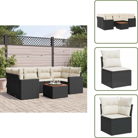 7-tlg. Garten-Sofagarnitur mit Kissen Schwarz Poly Rattan - Gartenmöbel Set - Esszimmergarnitur Outdoor - Lounge Möbel - Rattan Gartenset - Balkonmöbel (1/5)