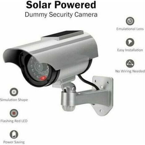 Factice Caméra Surveillance à l'énergie Solaire Appareil-Photo de dôme de télévision en Circuit fermé de sécurité avec la lumière Clignotante de LED pour extérieur Maison Affaires (Argent-1 Pack) (1/3)