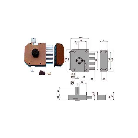 SERRATURA TRIPLICE DA APPLICARE SENZA SCROCCO A POMPA 30620  mm.60 DX cilindro ø mm.30 (30620VD60XE)    MOTTURA