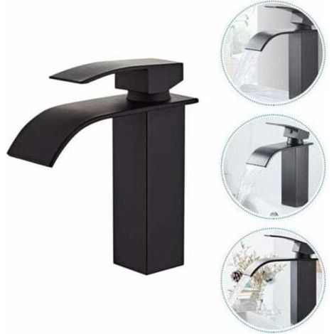 Bathroom Faucet and Two Inlet Pipes, Basin Faucet with Hot & Cold Water Available, Modern Waterfall Design Basin Faucet, Durable Copper Valve Body Design (1/5)
