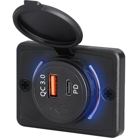 Prise USB 12 V/24 V avec couvercle, PD3.0 18 W Type C & QC3.0 18 W Panneau de port pour voiture (1/5)