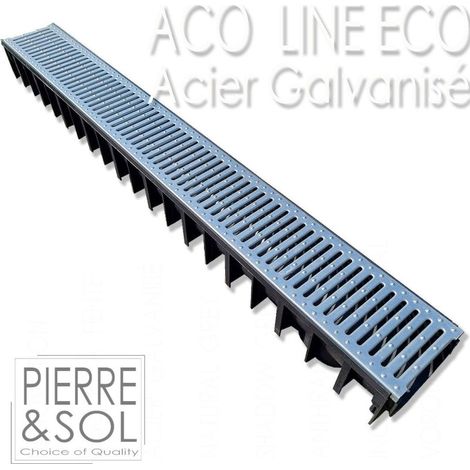 Caniveau d'évacuation acier galvanisé 100 cm – Classe A15 pour piétons et cyclistes – Largeur 12 cm – Hauteur 9,2 cm – Évacuation verticale 77 x 87 mm – ACO (1/5)