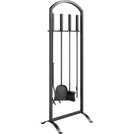 Serviteur de cheminée 6 pièces - 30 x 22 x 86 cm, noir - Avec sac à bûches, brosse, pelle, tisonnier, pince et support - Pour cheminée - Design complet (1/5)