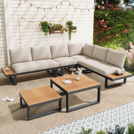 Ensemble de mobilier de jardin, avec inclinaison réglable (5 positions, jusqu'à 55°), tubes en acier galvanisé, beige + gris (1/5)