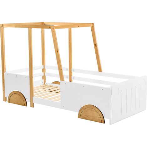 Kinder-Autobett 90 x 200 cm aus Kiefer und MDF, Weiß und Natur (1/5)
