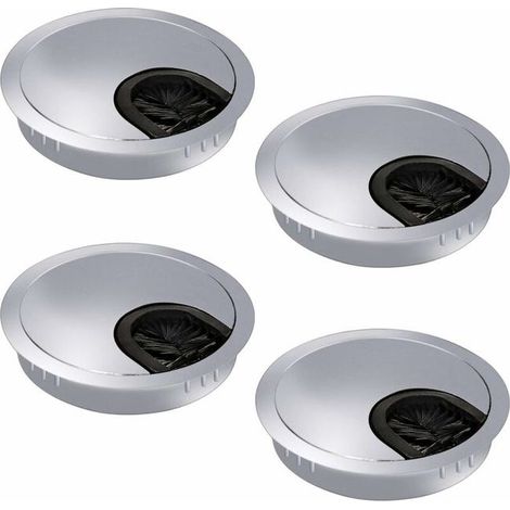 Juego de 4 pasacables de 60 mm, pasacables de oficina, pasacables de oficina con cepillos sencillos para mesas y encimeras, de metal (1/5)