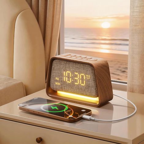 Réveil 3 en 1 Lampe de Chevet avec Horloge, 10 bruits Blancs, 10 Sons naturels, lumière réglable pour Chambre (1/5)