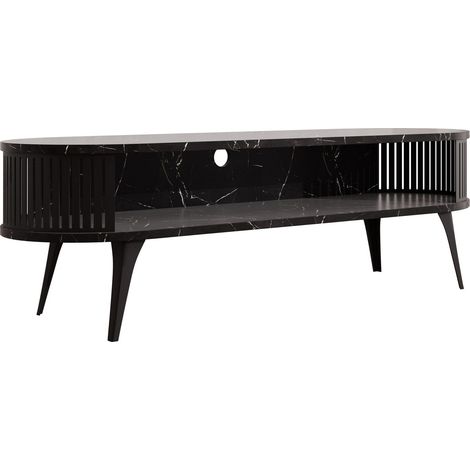 Meuble TV Vitum, Noir + Marbre noir, Le nombre de portes: 0, Nombre de tiroirs: 0, 140x44x40cm