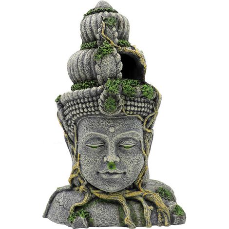 Décoration de Bouddha pour Aquarium Décor d'Aquarium Tête de Statue de Bouddha en Résine avec Mousse Ornement de Réservoir de Poissons Cachette pour Poissons et Crevettes (1/5)