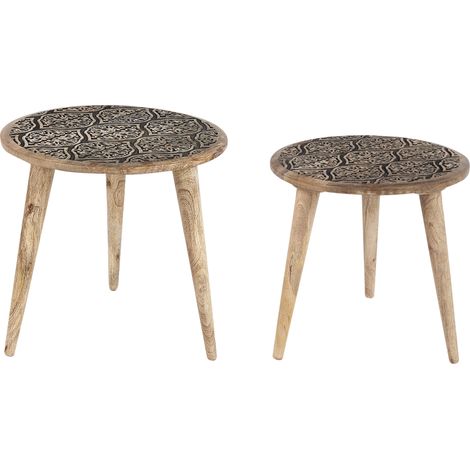 Conjunto de 2 mesas auxiliares de madera de mango clara oriental Sharma