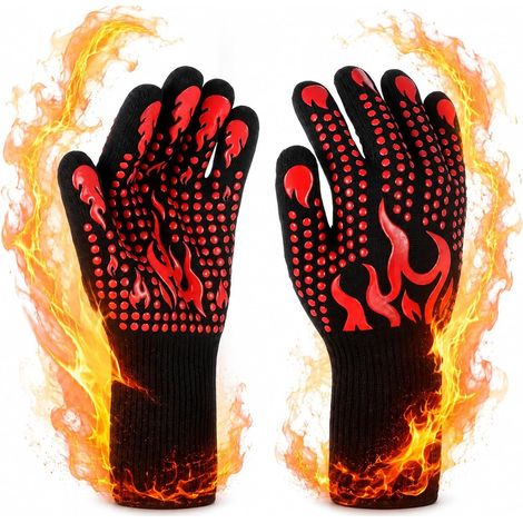 Gants de Barbecue, Gants de Four, Gants de Barbecue extrêmement résistants à la Chaleur (800 °C/1472 °F), Gants de Four antidérapants en Silicone pour la Cuisine pour Cuisiner, Griller (1/5)