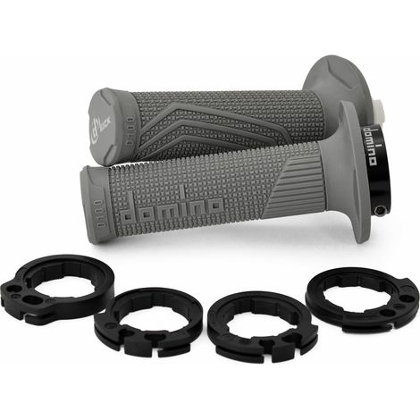 Manopole Domino Off Road D-Lock (con adattatori per rulli acceleratore - KTM, Husqvarna, Gasgas, Honda, Kawasaki, Suzuki, Yamaha) grigie