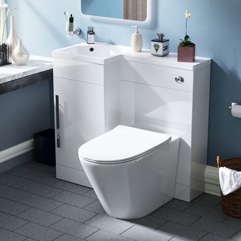 Velanil 900mm LH Bathroom Basin Combination Vanity Unit - Ellis Back To Wall Rimless Toilet (1/5)