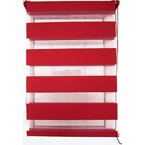 Store enrouleur jour-nuit, fixation sans perçage DIMENSIONS ET COULEURS AU CHOIX - Rouge - 180 cm - 40 cm.