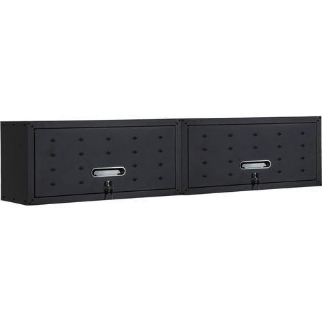 Set of 2 high storage cabinets for garages Black 30x75x34.5 cm - Bobby