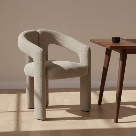 Chaise de salle à manger couleur sable Bouclé Maro - Tissu
