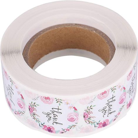 rouleau de 500 autocollants « Merci » à motif floral, pour la décoration de gâteaux, l'emballage de cadeaux et les fêtes.-2.5X2.5CM