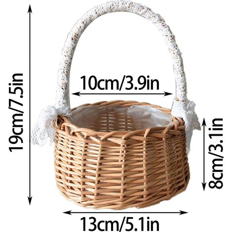 2 cestas pequeñas de mimbre con asas, cestas de ratán con asas, cesta de paja para bodas, cesta infantil para flores y frutas. (1/4)