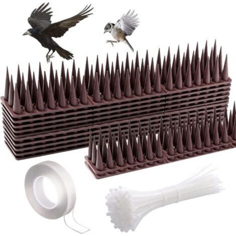 Punte anti-piccioni in plastica per gatti, scoiattoli, uccelli, procioni, 45 x 4 cm, repellente per insetti e animali con chiusure e nanocolla, confezione da 12 - Marrone (1/5)