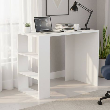 Escritorio Riad, 3 Estantes, con Librería, Color Estante Blanco, 90x40x74h cm Blanco (1/5)