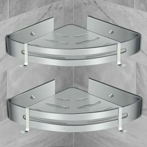 Corner Shower Shelf, Bathroom Shelf Without Drilling Basket Shower Storage Aluminum Wall Adhesive Shower Caddy Organizer for Shampoo (Triangle, 2 Pieces) (1/5)