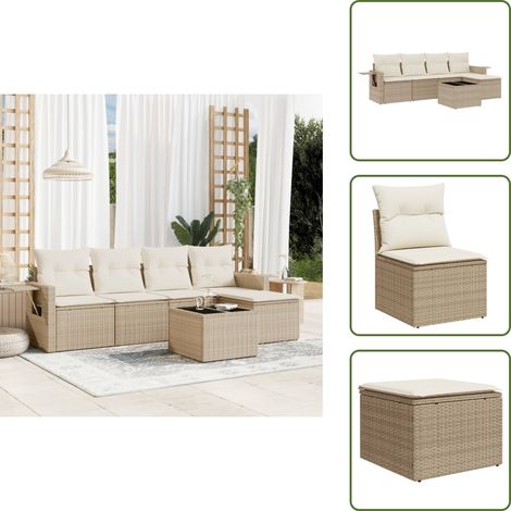 6-tlg. Garten-Sofagarnitur mit Kissen Beige Poly Rattan - Gartenmöbel Set - Outdoor Möbel - Rattan Gartenset - Lounge Set - Esszimmergarnitur (1/5)