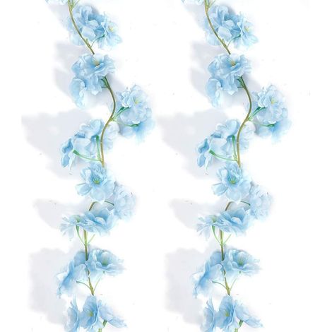 Lot de 2 guirlandes de fleurs de cerisier artificielles suspendues de 2 m (bleu clair), en soie, pour décoration de mariage, fête ou Thanksgiving.-AquaForge (1/5)