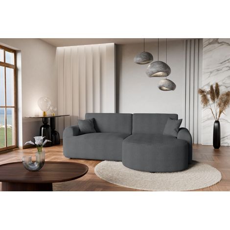 Divano angolare destro moderno con funzione letto in bouclé antracite – ARTE PREMIUM, direttamente dal produttore