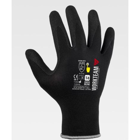 Guantes de 13 galgas, con soporte de poliéster y recubrimiento de nitrilo microporoso WORKTEAM G5010 8 Negro