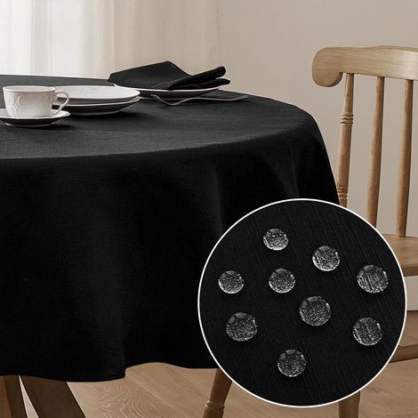 Tovaglia rotonda nera da 180 cm, lavabile, resistente all'acqua, effetto lino, antimacchia, poliestere 210 GSM per uso esterno, tavolo da giardino, festa, compleanno, Capodanno, Natale, tavolino da ca