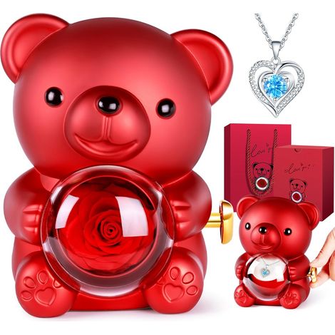 Ours Rose Eternelle Boîte Bijoux Cachée,Ours avec Rose et Bijoux (1/5)