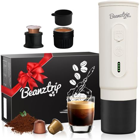 Machine à expresso portable avec batterie – 20 bars compatible avec capsules NS et café moulu, mini machine à café de camping avec auto-chauffage, boîte cadeau (1/5)