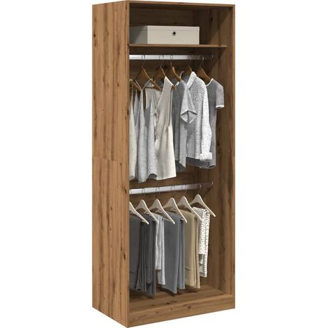 Armoire-penderie 2 compartiments en bois d’ingénierie, chêne artisanal, 80 x 50 x 200 cm - PANGIVO (1/5)