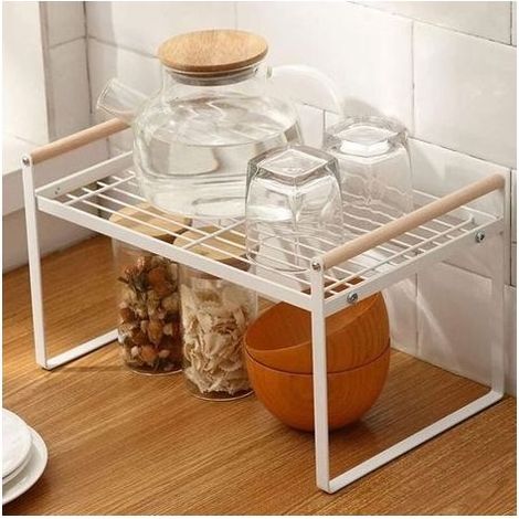 Stapelbares Gewürzregal aus weißem Metall – Maße: 35 x 21 x 20 cm – Für Küche, Schrank und Speisekammer – Tragkraft: 13,6 kg (1/5)
