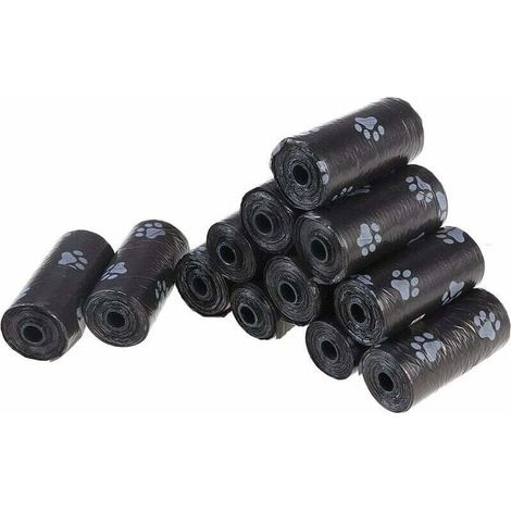 Sacs ramasse-crottes pour chiens, chats, animal domestique, noir, 12 rouleaux (180 sacs en total) (1/5)