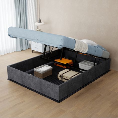 Letto matrimoniale struttura in tessuto 140x200 grigio OKMYHOME (1/5)