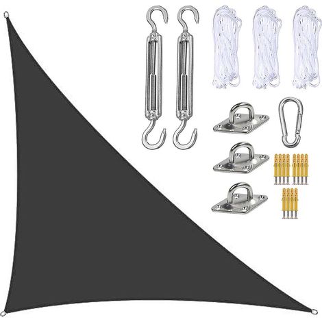 Voile d'ombrage imperméable 3 x 4 x 5 m, auvent triangulaire pare-soleil pour terrasse et piscine, avec kit de fixation Ns2Black (1/4)
