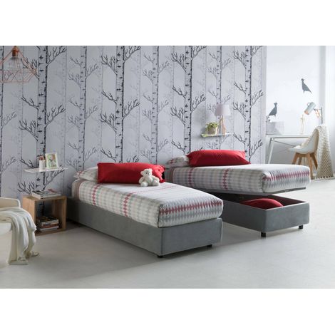 Talamo Italia Cama individual Valentina, Cama contenedor con revestimiento de tela, 100% Made in Italy, Apertura frontal, con colchón Cm 90x200 incluido, Gris, con embalaje reforzado (1/4)