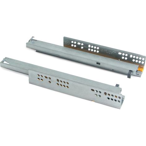 Emuca Set di guide per cassetti a scomparsa Silver, estrazione totale, chiusura soft, profondità 450 mm, Acciaio, Zincato bianco