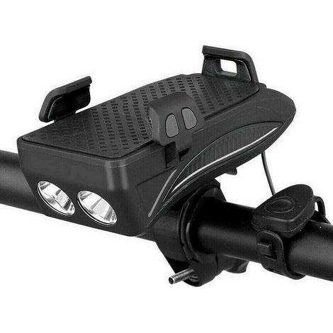 Luces para bicicleta, faros delanteros, soporte para teléfono 4 en 1, bocina, carga USB, batería de 4000 mAh, universal, ajustable, resistente a golpes y al agua. (1/3)