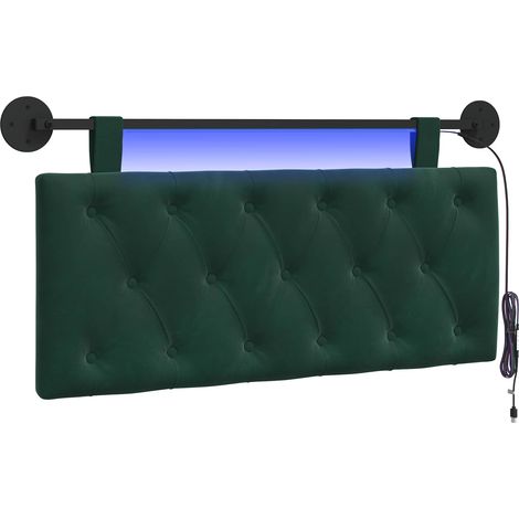 Testiera Testata del letto sospesa Con luce LED Verde Scuro Velluto (1/5)