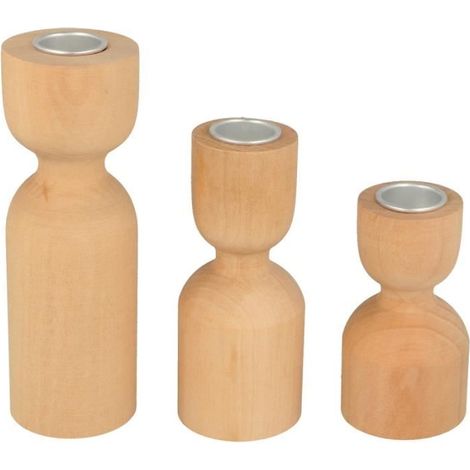 Bougeoirs en bois - Artemio - 3 pcs - 9 à 15 cm - Personnalisables - Décoration intérieure