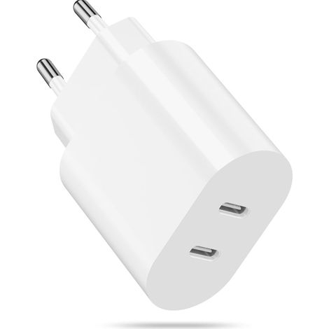 Chargeur USB C, 20W Double Prise USBC Chargeur Rapide pour iPhone 17/17 Air/17 Pro/17 Pro Max/16/15/14/13/12/11 Plus Mini SE X XS XR, Samsung Galaxy, Embout Adaptateur Secteur Bloc USB C (1/5)