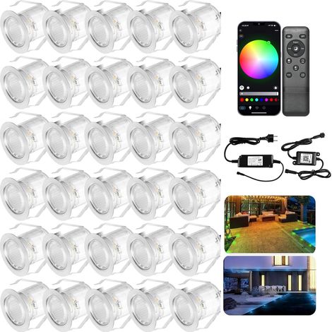 Bodeneinbaustrahler mit WLAN-Steuerung – RGB-Licht, 12 V DC, 0,5 W, IP67 wasserdicht, Ø 30 mm – Beleuchtung für Terrasse, Patio, Weg, Wand, Garten, Dekoration, Innen- und Außenbereich, 30 Stück