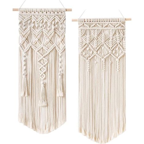 Decoración de pared de encaje de 2 piezas, Decoración de estilo bohemio, Tapiz tejido elegante, 75 cm (largo) x 35 cm (ancho) (1/5)
