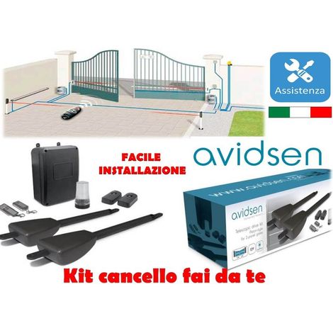 KIT AUTOMAZIONE CANCELLO BATTENTE 2 ANTE MOTORE APRICANCELLO ELETTRICO AVIDSEN FAI DA TE