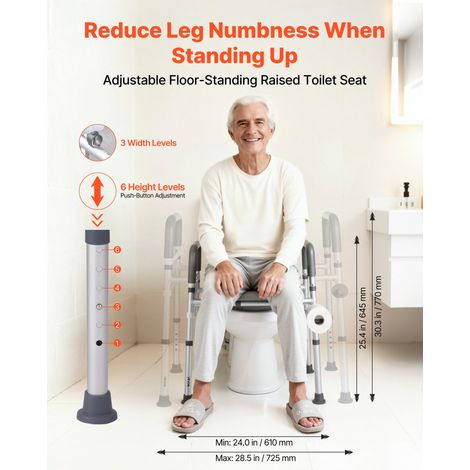 Rehausseur de Toilette avec Accoudoirs, Réhausse WC Charge 181 kg, Siège de Toilette Surélevé Hauteur et Largeur Réglables, Coussin… (1/5)