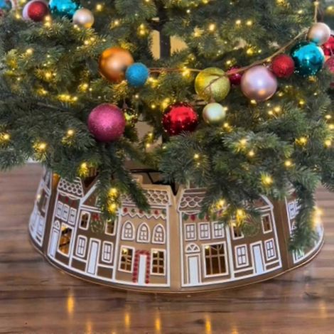 Collier de sapin de Noël LED en forme de maison en pain d'épice, jupe de sapin de Noël en PVC de 66/71 cm pour une décoration festive de Noël (1/4)