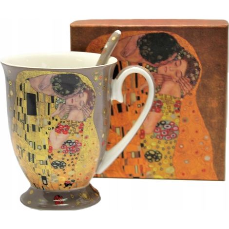 Großer Porzellanbecher mit Löffel, 300 ml, in einer Schachtel, Klimt Kiss Kollektion (1/5)